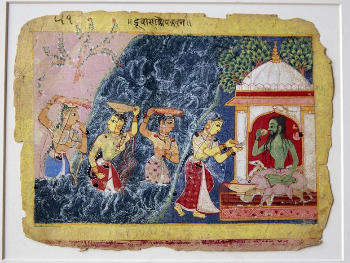 ‘The Sage Durvasa Helps the Gopis Quiet the Yamuna River’ originates from North India and is dated to around 1580.