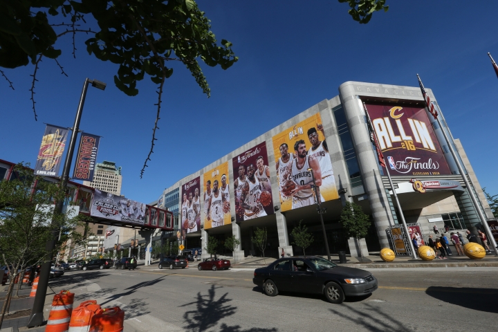  A general exterior view of the Golden State Warriors against the Cleveland Cavaliers in Game Three of the 2016 NBA Finals on June 8, 2016 at Quicken Loans Arena in Cleveland, Ohio. Joe Murphy/NBAE via Getty Images