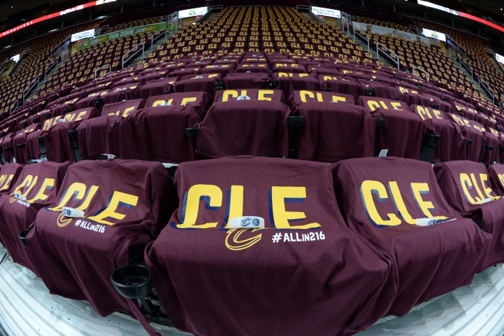 An overall of Quicken Loans arena prior to Game Four of the 2016 NBA Finals between the Golden State Warriors and the Cleveland Cavaliers on June10, 2016 at Quicken Loans Arena in Cleveland, OH. Andrew D. Bernstein/NBAE via Getty Images