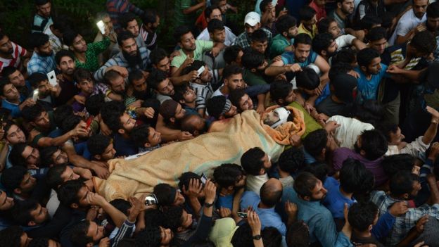 Thousands attended Wani's funeral which was held in his hometown of Tral