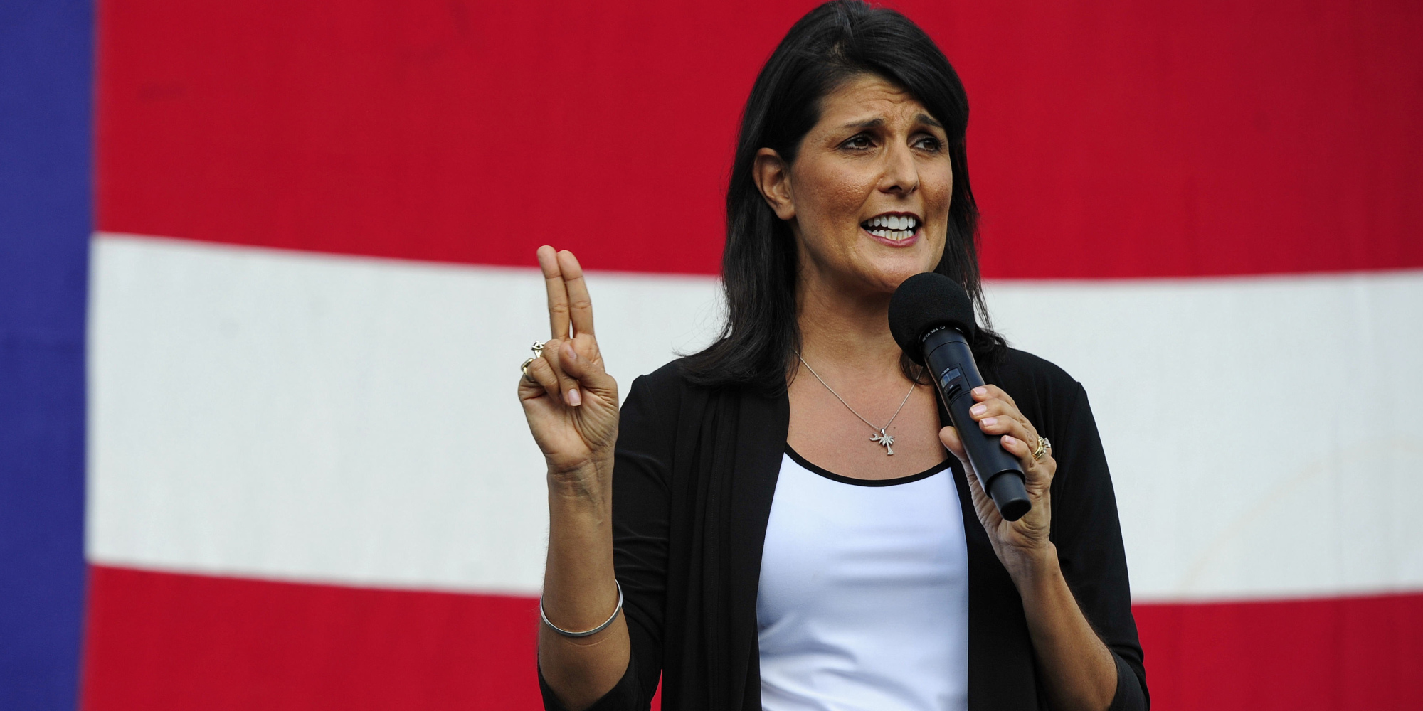 In this Aug. 26, 2013 photo, South Carolina Republican Gov. Nikki Haley announces her candidacy for a second term in Greenville, S.C. 
