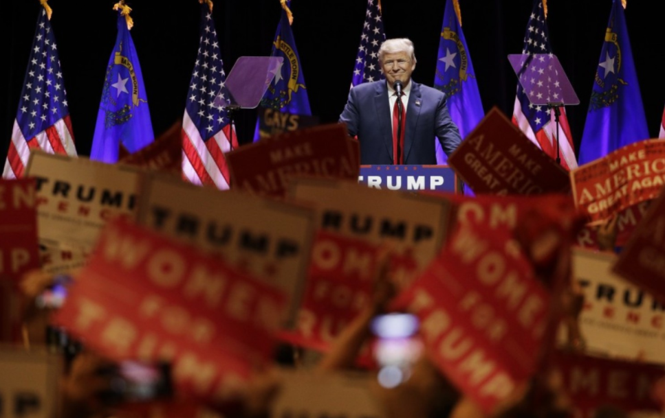 Donald Trump speaks at a rally Sunday in Las Vegas. (John Locher/AP)