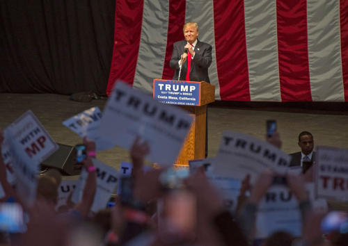 Donald Trump speaking at a rally.
