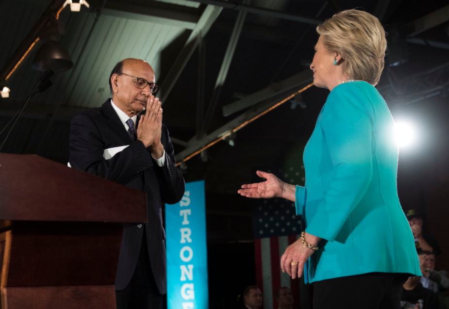 Khizr Khan and Hillary Clinton on Sunday in Manchester, N.H. The campaign has used Mr. Khan sparingly but effectively.