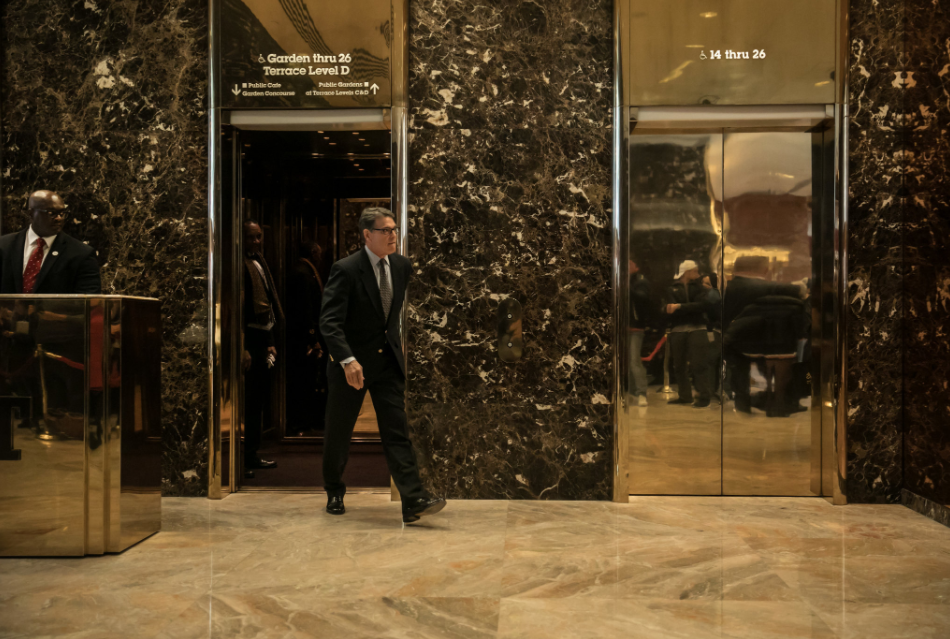 Former Gov. Rick Perry of Texas leaving Trump Tower, where President-elect Donald J. Trump is interviewing candidates for top administration posts, on Monday.