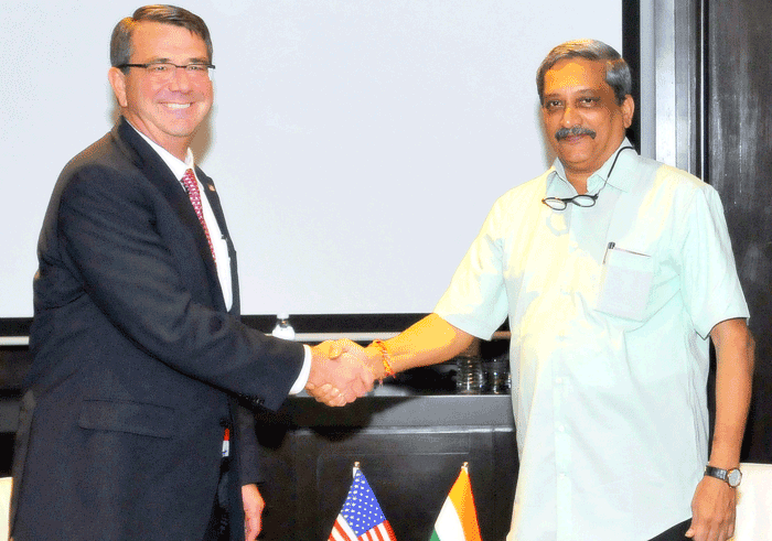 Indian Defense Minister Manohar Parrikar with Secretary of Defense Ash Carter. 