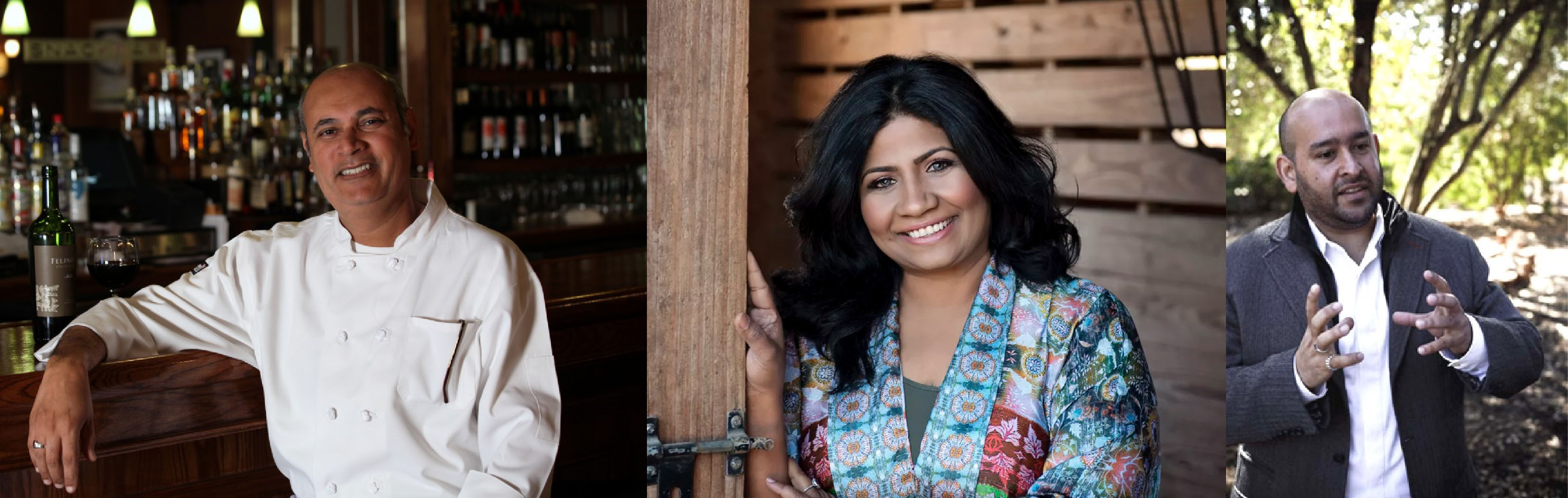 (Left to Right) Chef Vishwesh Bhatt, Chef Asha Gomez & Sommelier Rajat Parr, the three Indian Americans nominated for the 2017 James Beard Award