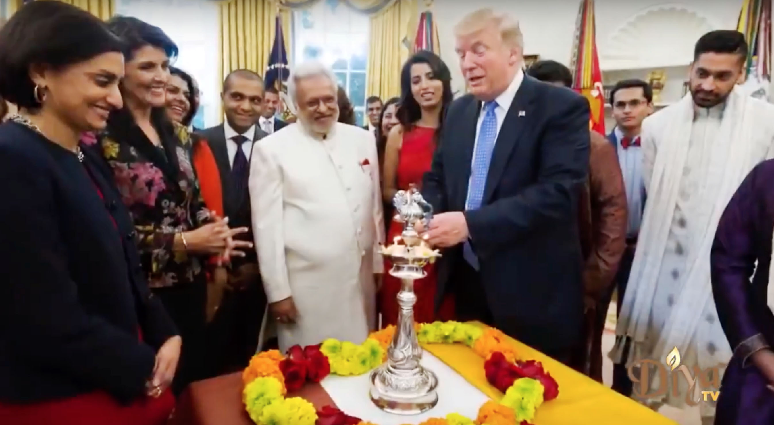 On the eve of Diwali, Indian Americans - Hindus, Sikhs, Jains,, including staff members of the Trump Cabinet gathered to light the ceremonial Diya to symbolize the victory of Light over darkness and good over evil