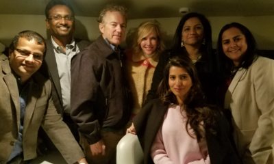 EXCLUSIVE: Sen. Rand Paul meets with members of the Republican Hindu Coalition in a private Newport Beach, CA reception. Left to right: Sudheer Chakka, Siva Moopanar, Senator Rand Paul, Kelley Paul, RHC Vice Chair Manasvi, Netra Chavan and Jyotsna Sharma