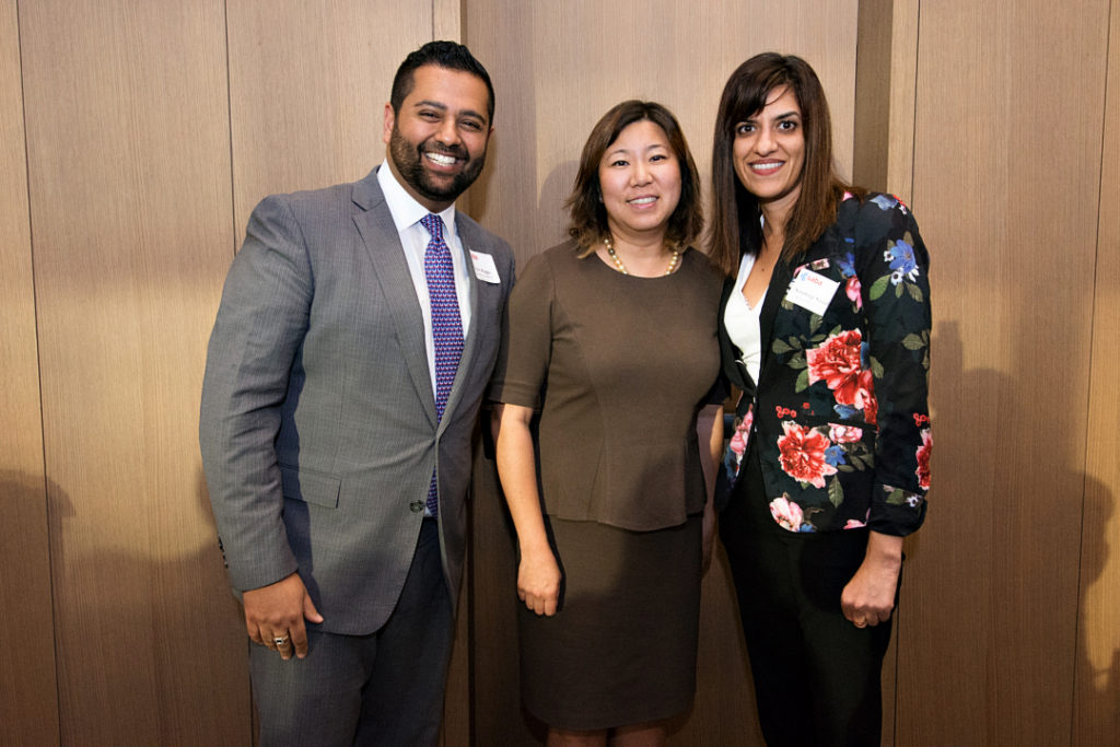 Outgoing President of SABA Rishi Bagga, Rep. Grace Meng and the incoming President of Sundeep Sandhu at the opening night reception