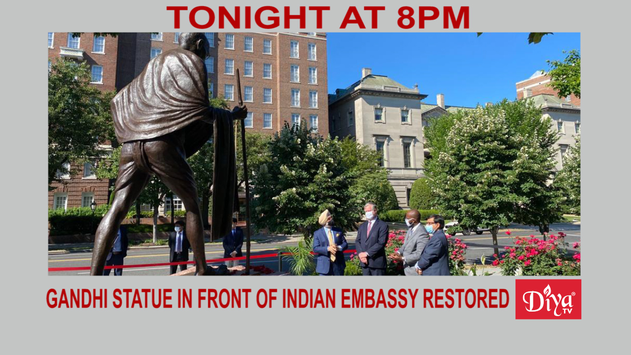 Gandhi statue in front of Indian Embassy restored