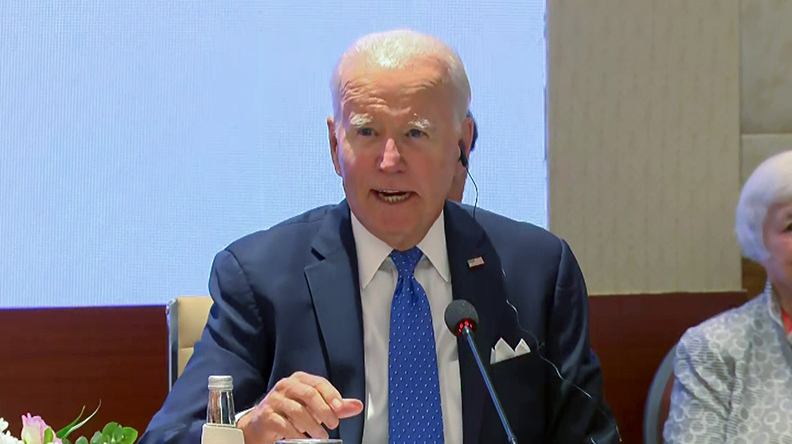 New Delhi, Sept 9 (ANI): The United States President Joe Biden during the PGII and India Middle East Europe connectivity corridor launch event, in New Delhi