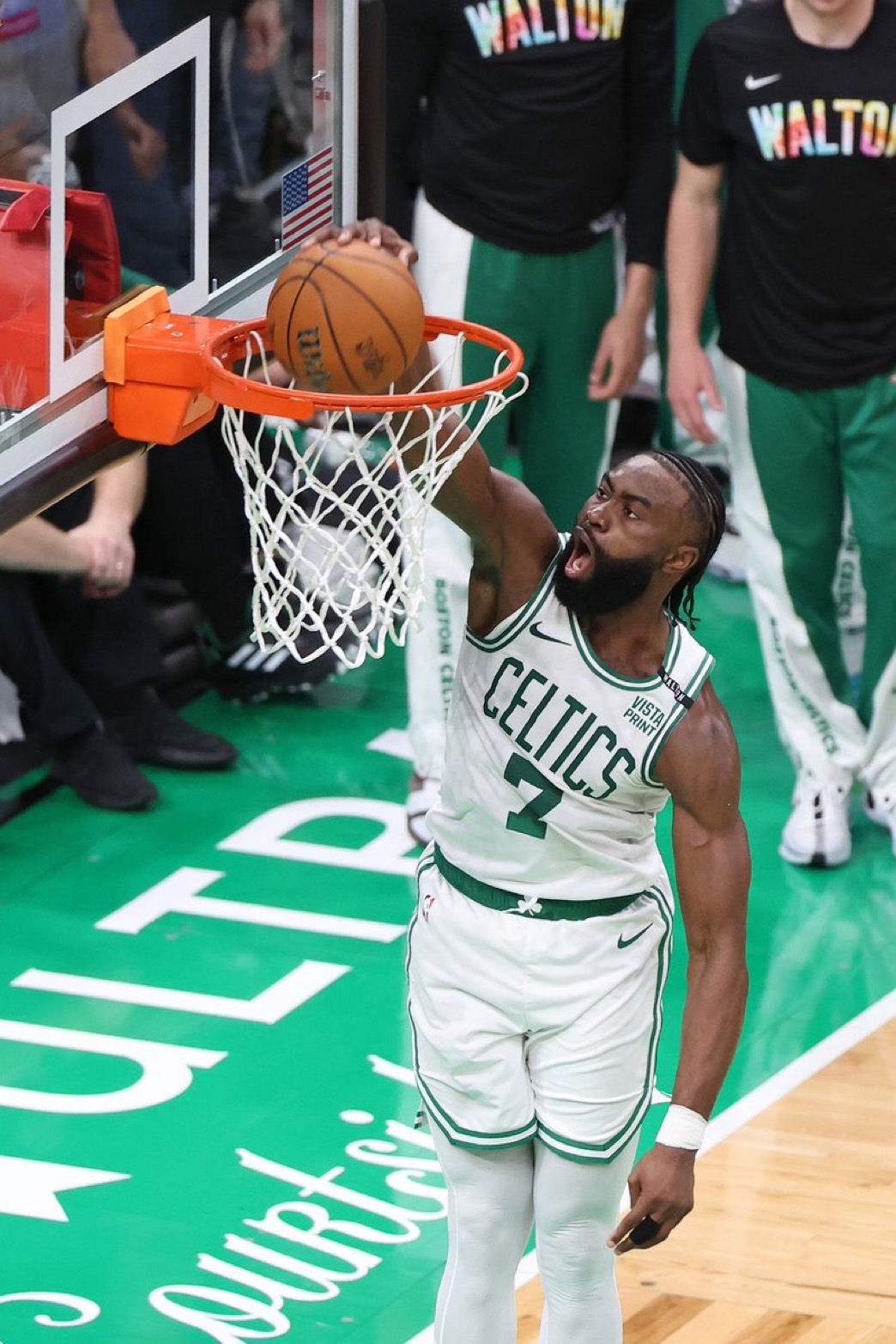 Celtics star Jaylen Brown dunks