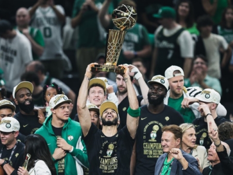 The Boston Celtics win their 18th NBA title in front of their home fans