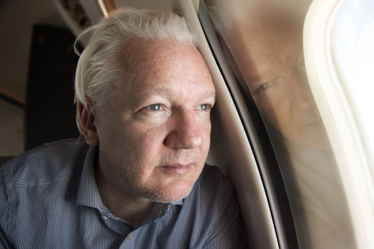 Julian Assange after being released