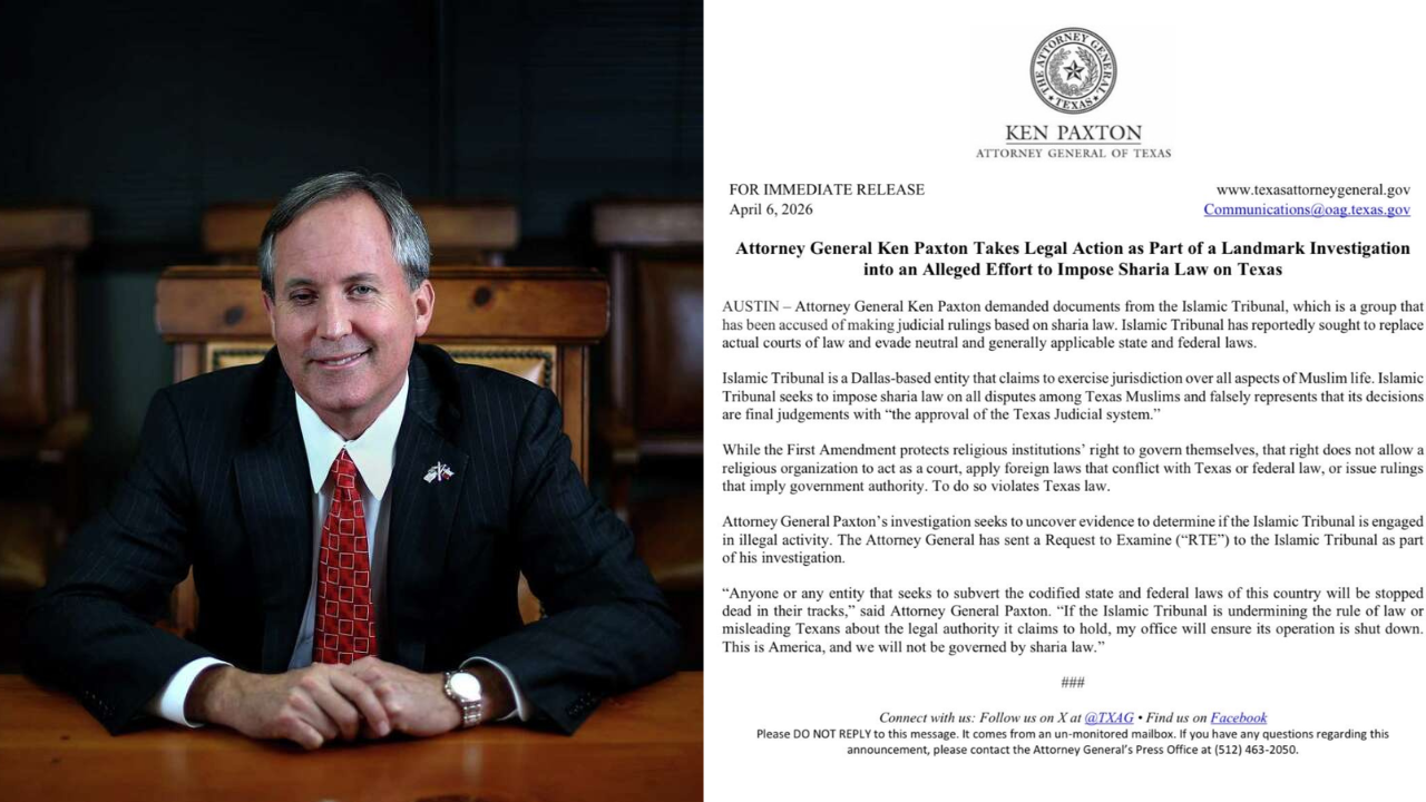 Texas AG Ken Paxton launches investigation into Dallas Islamic tribunal over alleged unlawful court activity